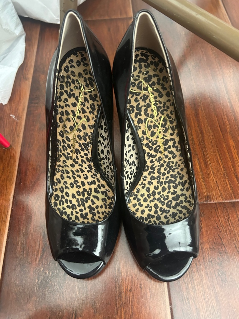 Jessica Simpson Black Patent Peep-Toe Pumps